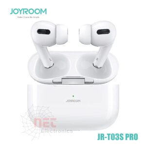 ايربودز JR-T03S PRO استريو أبيض مع عزل الضوضاء من JOYROOM"Alt Text: "JR-T03S PRO white stereo noise cancelling earbuds by JOYROOM"