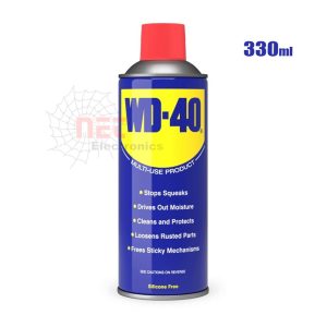 WD-40 اسبراي مزيل الصدأ بعبوة 330 مل يُستخدم لفك البراغي، تنظيف القطع المعدنية، وتوفير حماية طويلة من WD-40 330ml Spray used for loosening bolts, cleaning metal parts, and providing long-lasting moisture protection.