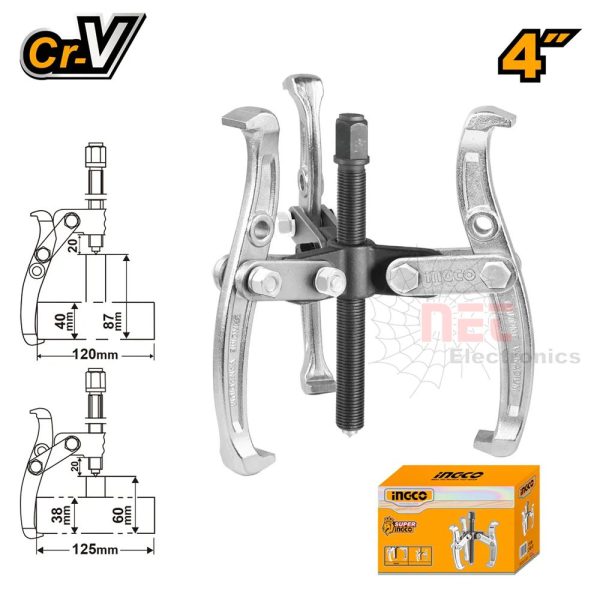 زرجينة بلي 4 بوصة INGCO HGP08024 أداة احترافية لإزالة البلي والتروس بدقةINGCO 4 Inch Bearing Puller HGP08024 – Professional Tool for Precision Bearing Removal