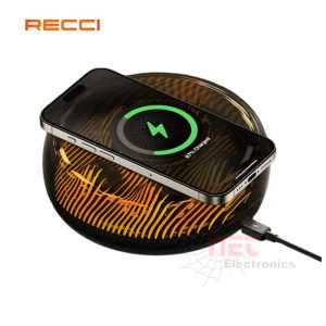 شاحن وايرليس 15W مع اباجورة مضيء 3 درجات RECCI MARS – تصميم عصري وشحن سريع Wireless Charger 15W with Lamp RECCI MARS – Modern design and fast charging