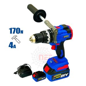 شنيور ماكيتا برشليس 21V دقاق 170 نيوتن ببطاريتين 4 أمبير موديل XP‑BL21/170Makita 21V Brushless Hammer Drill 170Nm with 2x 4Ah Batteries – Model XP‑BL21/170