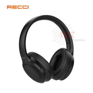 صورة هيدفون بلوتوث RECCI بارون بتصميم أسود عصري وجودة صوت عالية Image of RECCI Baron Bluetooth Headphone in sleek black design with high-quality sound
