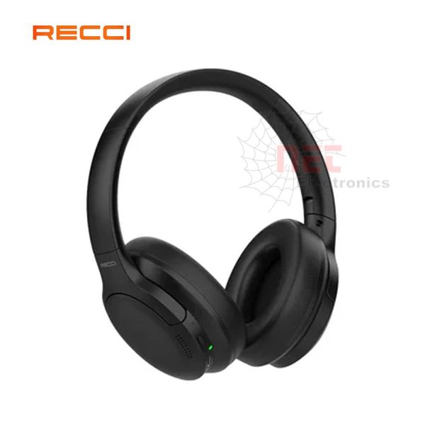 صورة هيدفون بلوتوث RECCI بارون بتصميم أسود عصري وجودة صوت عالية Image of RECCI Baron Bluetooth Headphone in sleek black design with high-quality sound