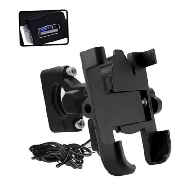 حامل موبايل للموتوسيكل مع شاحن USB قوي ومتين لتثبيت الهاتف وشحنه أثناء القيادة Motorcycle phone holder with USB charger for secure mobile mounting and charging while riding
