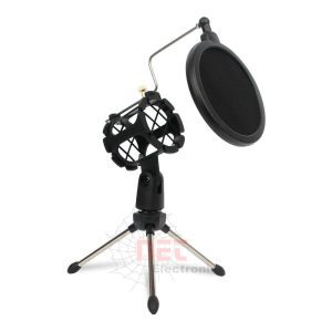 ستاند مايك مع فلتر صوت لتسجيل احترافي وجودة صوت عاليةMic stand with pop filter for professional recording and high sound quality