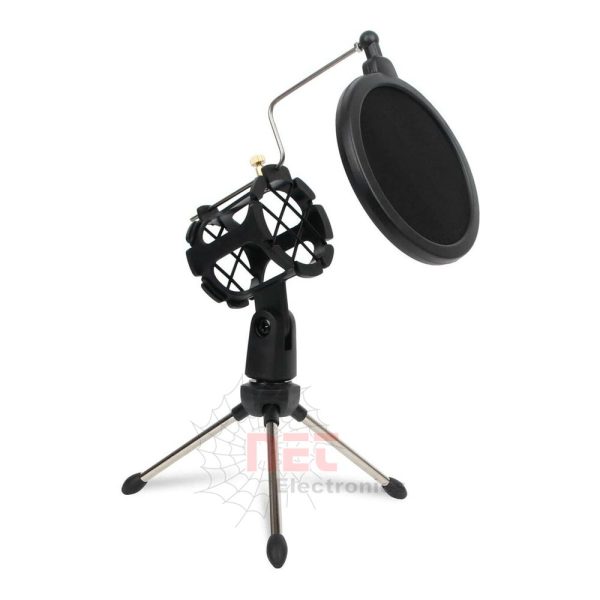 ستاند مايك مع فلتر صوت لتسجيل احترافي وجودة صوت عاليةMic stand with pop filter for professional recording and high sound quality
