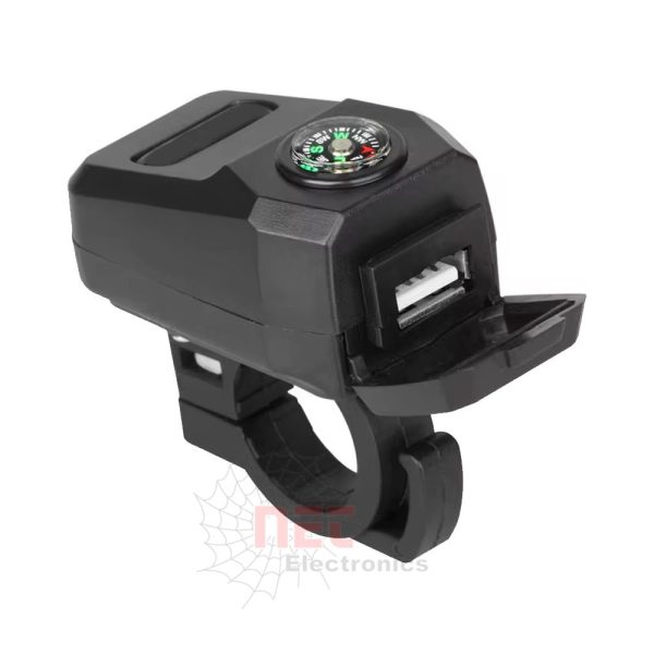 شاحن موتوسيكل USB الأسطورة مزود ببوصلة ومقاوم للماء الإنجليزية: Motorcycle USB Charger with Compass – Waterproof and Durable