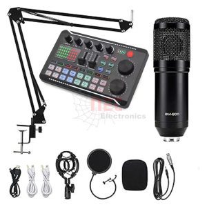 مايك احترافي مع ميكسر لتسجيل صوت بجودة عالية للبث والبودكاست Professional microphone with mixer for high-quality sound recording and podcasting