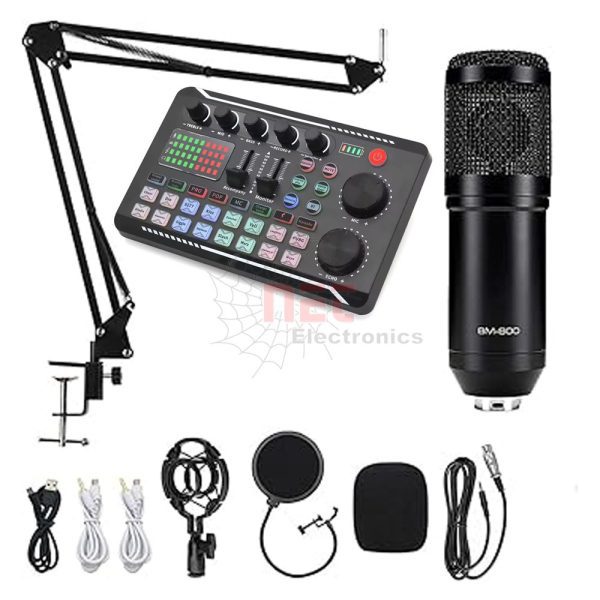 مايك احترافي مع ميكسر لتسجيل صوت بجودة عالية للبث والبودكاست Professional microphone with mixer for high-quality sound recording and podcasting