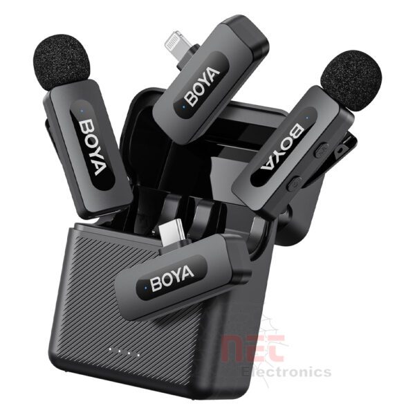 ميكروفون لاسلكي BOYA BY-V3 Combo مزدوج مع مستقبل Type-C و Lightning لتسجيل صوت عالي الجودة