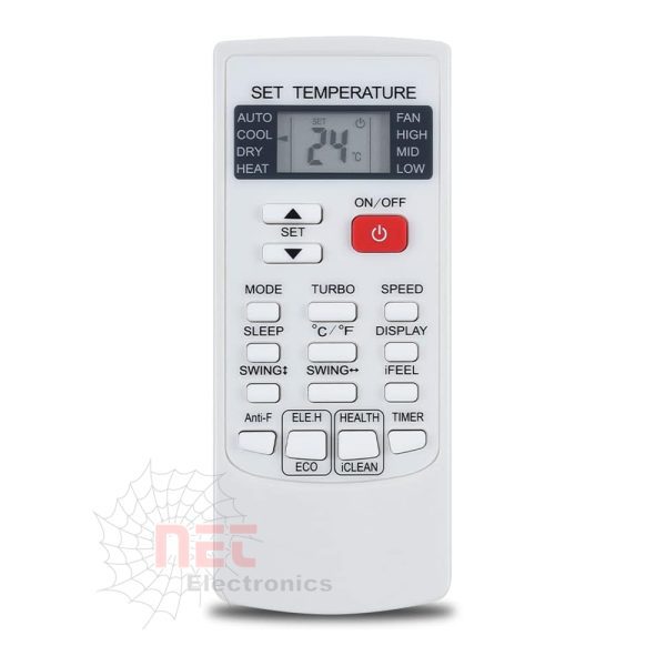 ريموت تكييف يونيون اير UNIONAIRE AUXWhite Unionaire AUX air conditioner remote control with LCD screen and full function buttons – compatible with Unionaire AUX models.