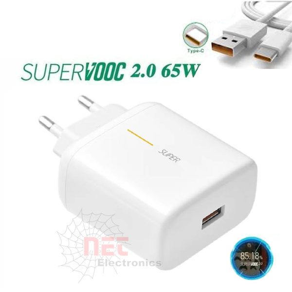 شاحن OPPO SuperVOOC 65W بتقنية الشحن السريع USB Type-C Original OPPO SuperVOOC 65W Fast Charger with USB Type-C Technology