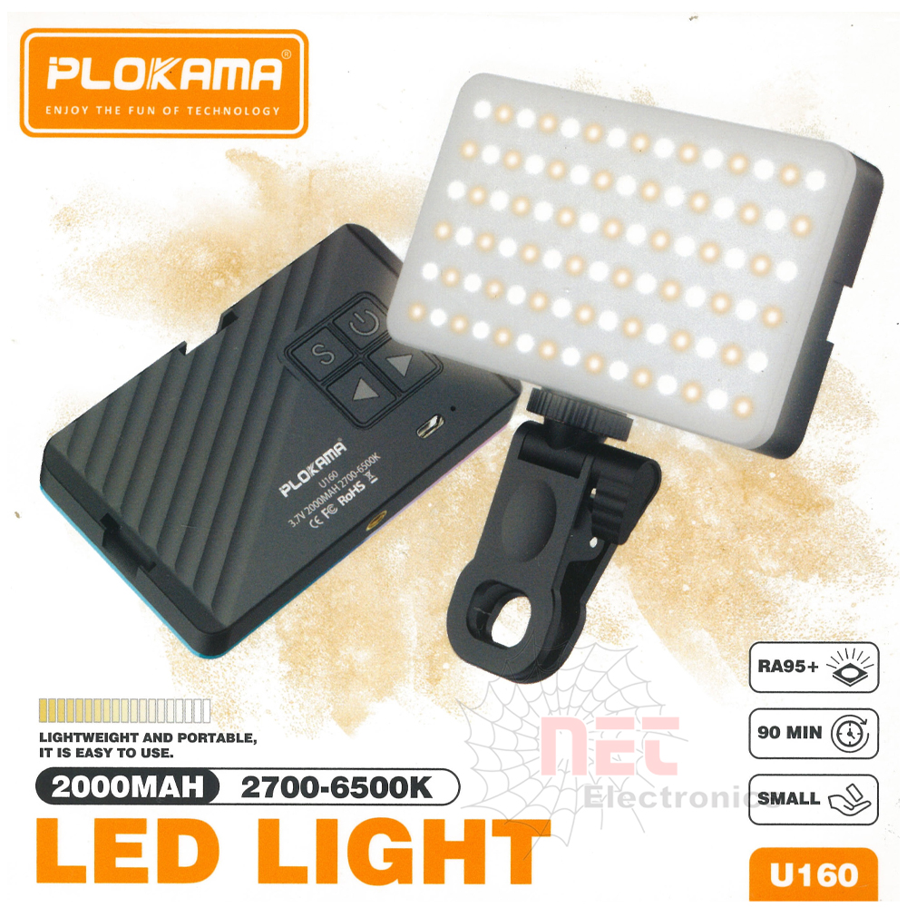 ليد لايت موبايل وكاميرا PLOKAMA شديد الإضاءة وقابل للشحن - إضاءة تصوير احترافية PLOKAMA Rechargeable Mobile and Camera LED Light – High-Brightness Photography Lighting