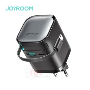 رأس شاحن JOYROOM 65 واط بمنفذين USB وكابل Type-C مدمج - شاحن سريع بتصميم عمليJOYROOM 65W Charger Head with Dual USB Ports and Built-in Type-C Cable - Fast Wall Charger