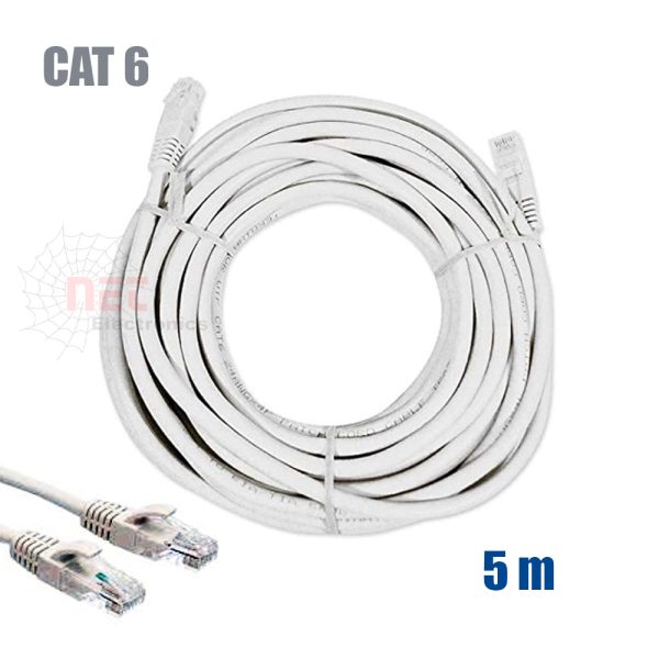 سلك نت Cat6 بطول 5 متر بموصلات RJ45 جاهزة - كابل إنترنت عالي الجودة وسرعة فائقة Cat6 Ethernet Cable 5m with Ready RJ45 Connectors – High-Speed Internet Network Cable