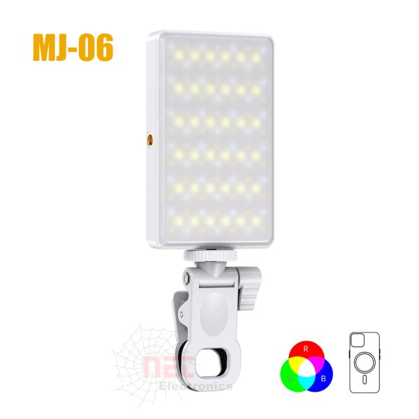 إضاءة ليد للموبايل والكاميرا RGB MJ-06 لتصوير احترافي وفيديوهات عالية الجودةLED Light Mobile & Camera RGB MJ-06 for professional photography and high-quality videos