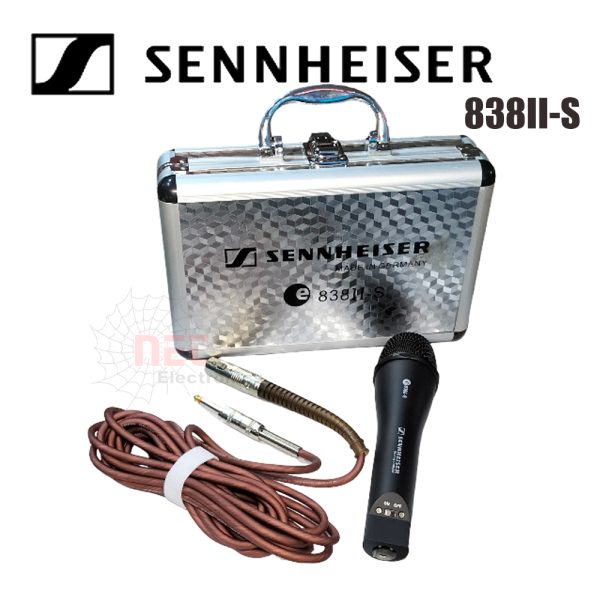 مايك سلكي ديناميكي SENNHEISER 838II-S عالي الجودة لتسجيل الصوت والأداء الحي.High-quality SENNHEISER 838II-S wired dynamic microphone for recording and live performance.